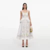 White Floral Linen Blend Peplum Midi Dress