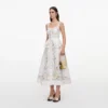 White Floral Linen Blend Peplum Midi Dress