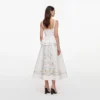 White Floral Linen Blend Peplum Midi Dress