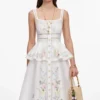White Floral Linen Blend Peplum Midi Dress