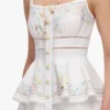White Floral Linen Blend Peplum Midi Dress