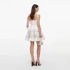 White Floral Linen Blend Peplum Mini Dress White Floral Linen Blend Peplum Mini Dress
