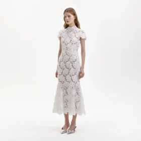 White Flower Lace Midi Dress