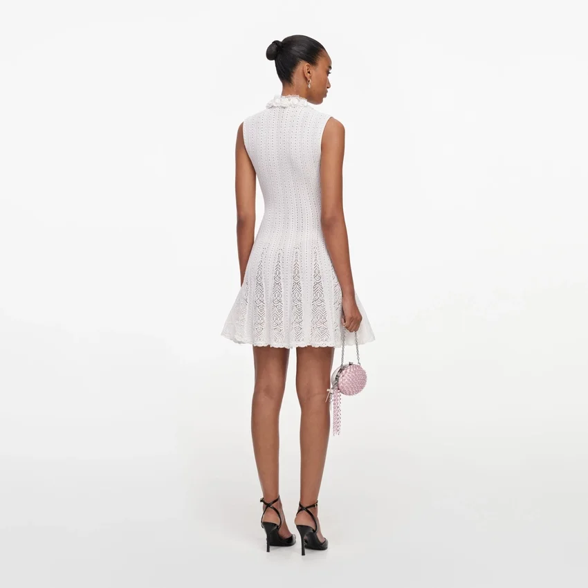 White Flower Trim Knit Mini Dress White Flower Trim Knit Mini Dress