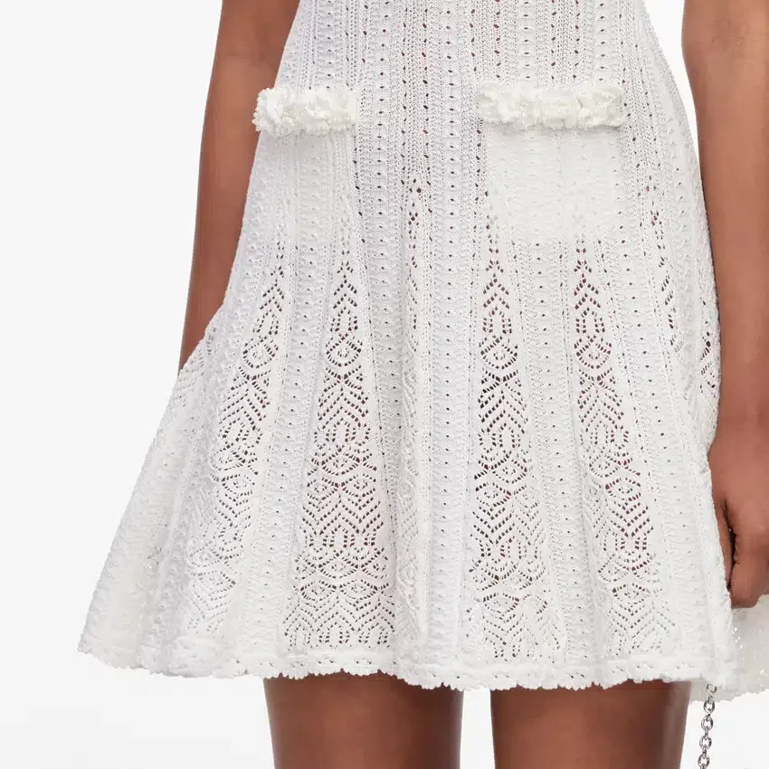 White Flower Trim Knit Mini Dress White Flower Trim Knit Mini Dress