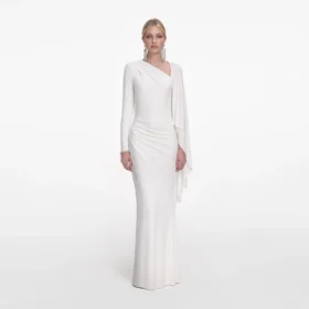 White Jersey Drape Maxi Dress