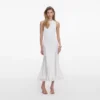 White Knit Lace Insert Midi Dress