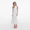 White Knit Lace Insert Midi Dress