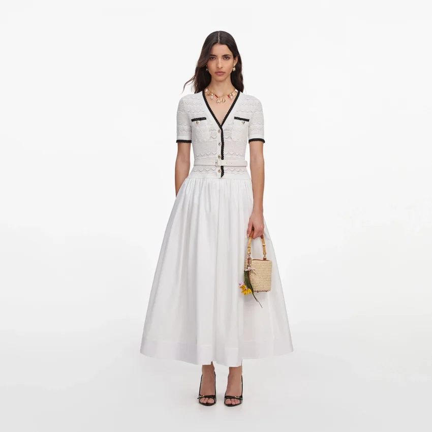 White Knit Linen Midi Dress White Knit Linen Midi Dress