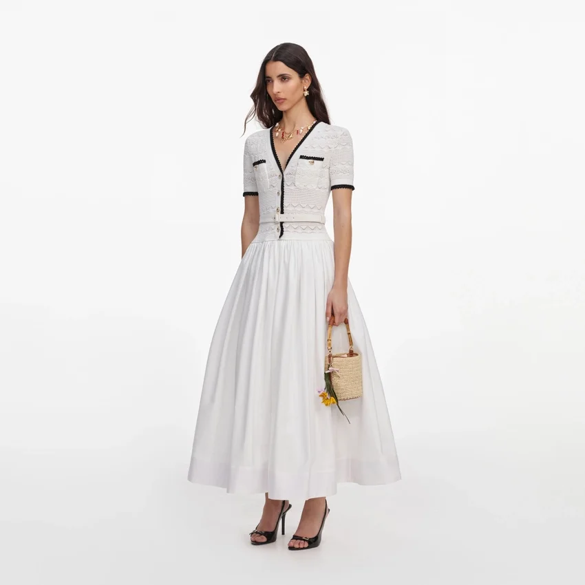 White Knit Linen Midi Dress White Knit Linen Midi Dress