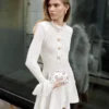 White Lace Collared Pointelle Knit Mini Dress White Lace Collared Pointelle Knit Mini Dress