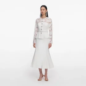 White Lace Crepe Midi Dress