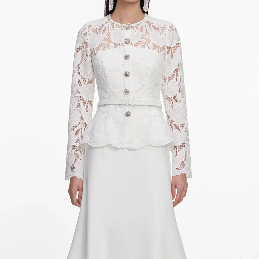 White Lace Crepe Midi Dress White Lace Crepe Midi Dress