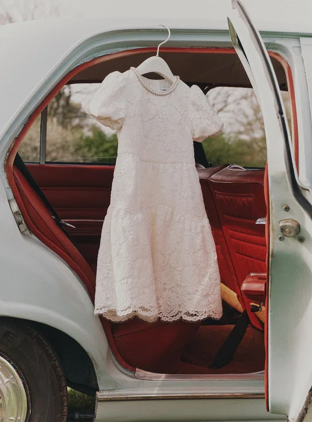 White Lace Pearl Trim Dress White Lace Pearl Trim Dress