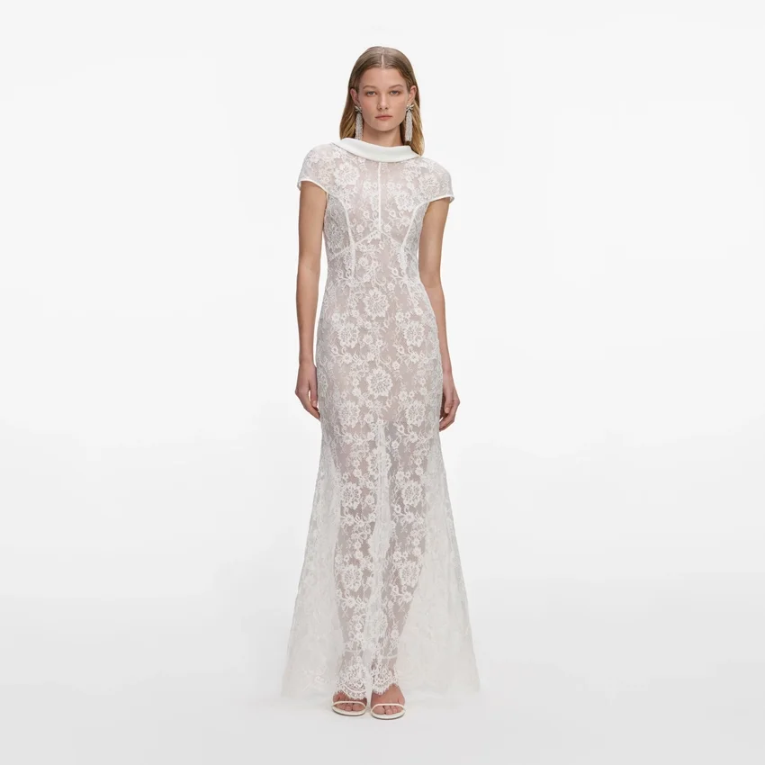 White Lace Scoop Back Maxi Dress White Lace Scoop Back Maxi Dress