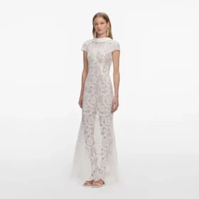 White Lace Scoop Back Maxi Dress