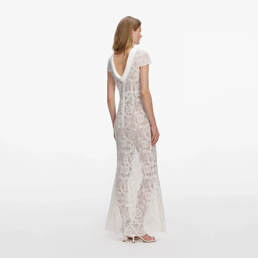 White Lace Scoop Back Maxi Dress White Lace Scoop Back Maxi Dress