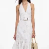 White Linen Blend Halterneck Midi Dress White Linen Blend Halterneck Midi Dress