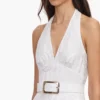 White Linen Blend Halterneck Midi Dress White Linen Blend Halterneck Midi Dress