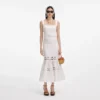 White Linen Lace Insert Midi Dress White Linen Lace Insert Midi Dress