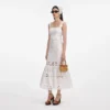 White Linen Lace Insert Midi Dress White Linen Lace Insert Midi Dress