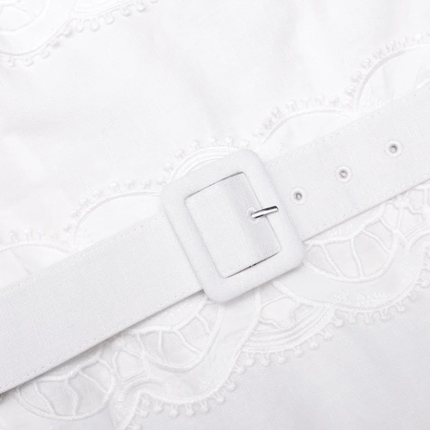 White Linen Lace Insert Midi Dress White Linen Lace Insert Midi Dress