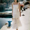 White Linen Lace Insert Midi Dress White Linen Lace Insert Midi Dress