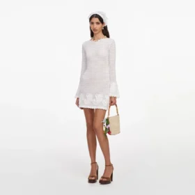 White Open Back Knitted Mini Dress