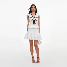 White Peplum Pointelle Knit Mini Dress