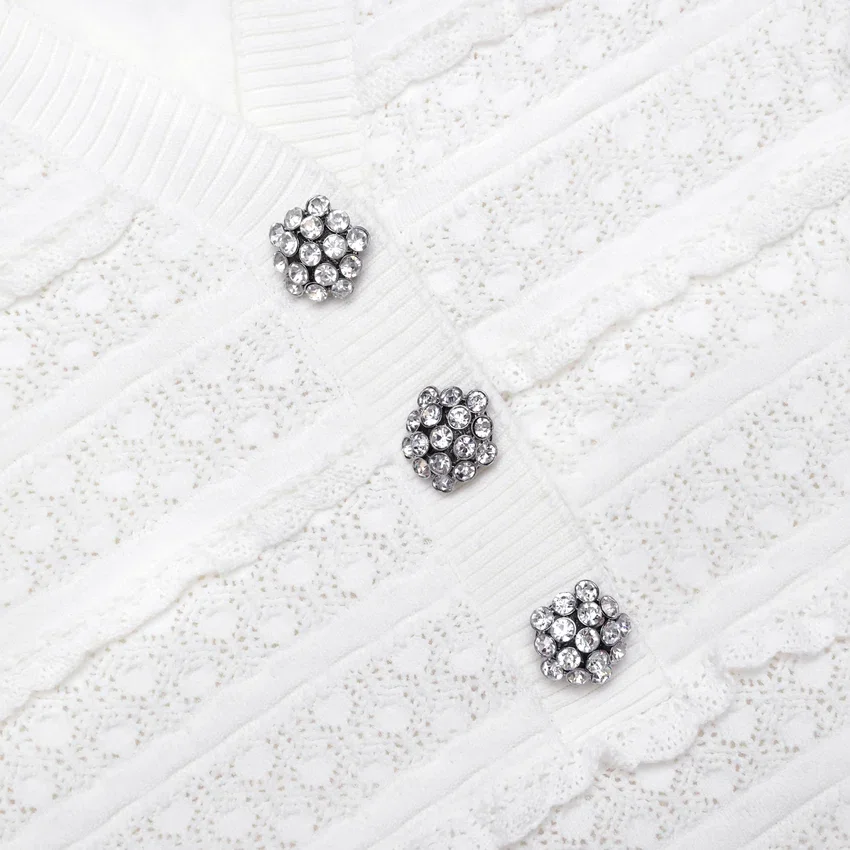 White Pointelle Diamante Knit Mini Dress White Pointelle Diamante Knit Mini Dress