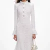 White Pointelle Knit Flare Midi Dress White Pointelle Knit Flare Midi Dress