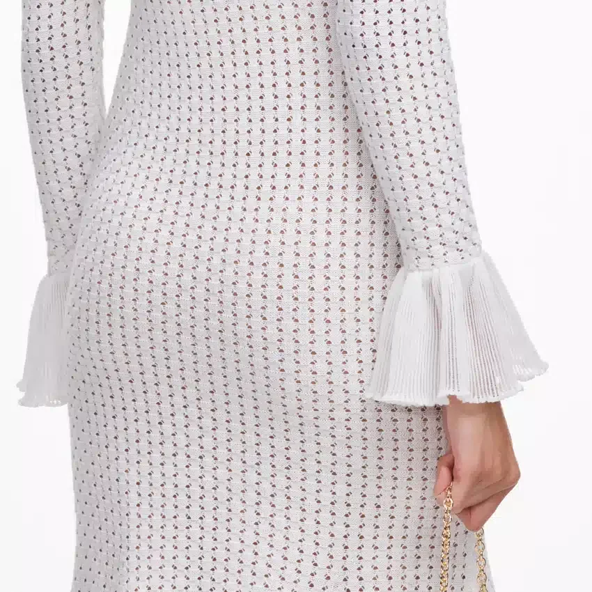 White Pointelle Knit Flare Midi Dress White Pointelle Knit Flare Midi Dress