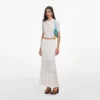 White Pointelle Knit Midi Skirt