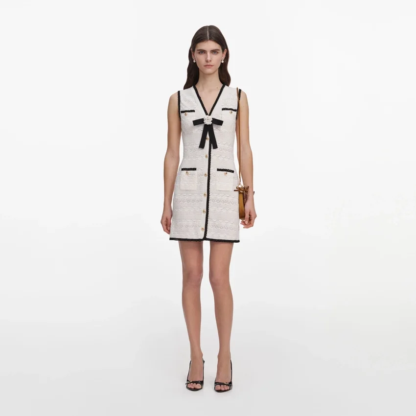 White Pointelle Knit Mini Dress White Pointelle Knit Mini Dress