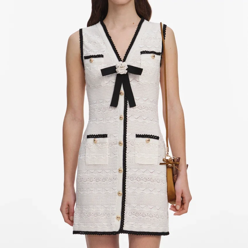 White Pointelle Knit Mini Dress White Pointelle Knit Mini Dress
