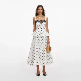 White Polka Dot Linen Midi Dress White Polka Dot Linen Midi Dress