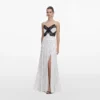 White Polka Dot Satin Lace Maxi Dress White Polka Dot Satin Lace Maxi Dress