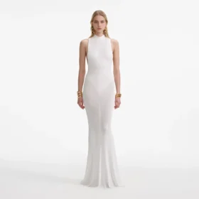 White Racer Back Viscose Knit Maxi Dress
