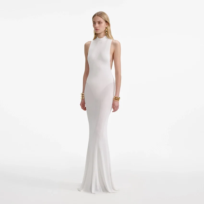 White Racer Back Viscose Knit Maxi Dress White Racer Back Viscose Knit Maxi Dress