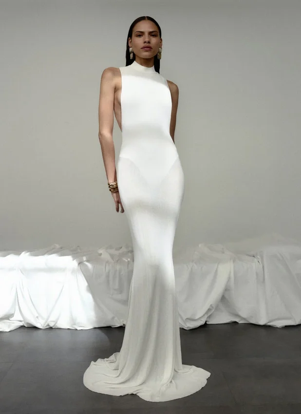 White Racer Back Viscose Knit Maxi Dress White Racer Back Viscose Knit Maxi Dress