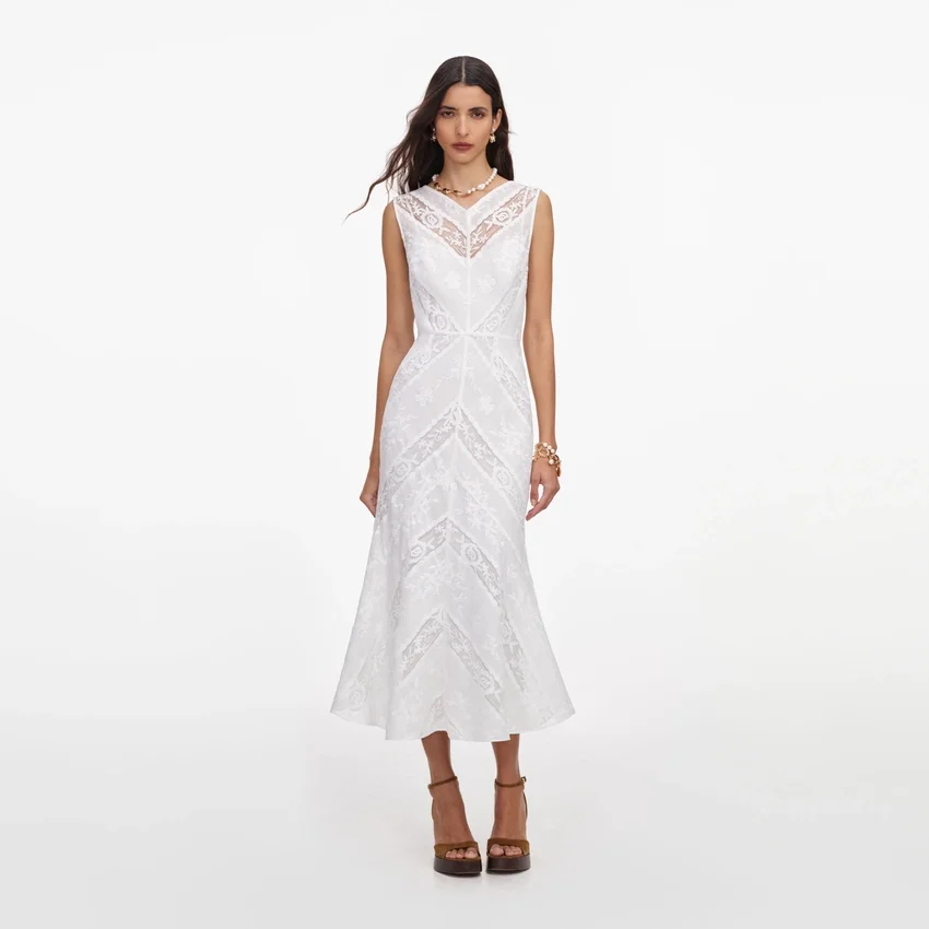 White Ramie Sleeveless Midi Dress White Ramie Sleeveless Midi Dress