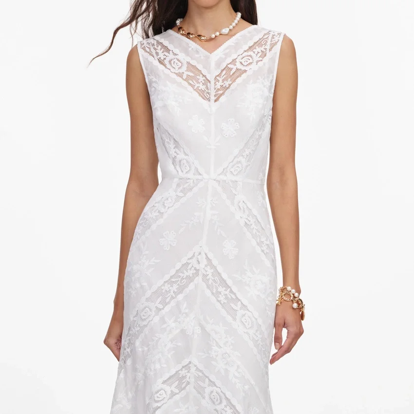White Ramie Sleeveless Midi Dress White Ramie Sleeveless Midi Dress