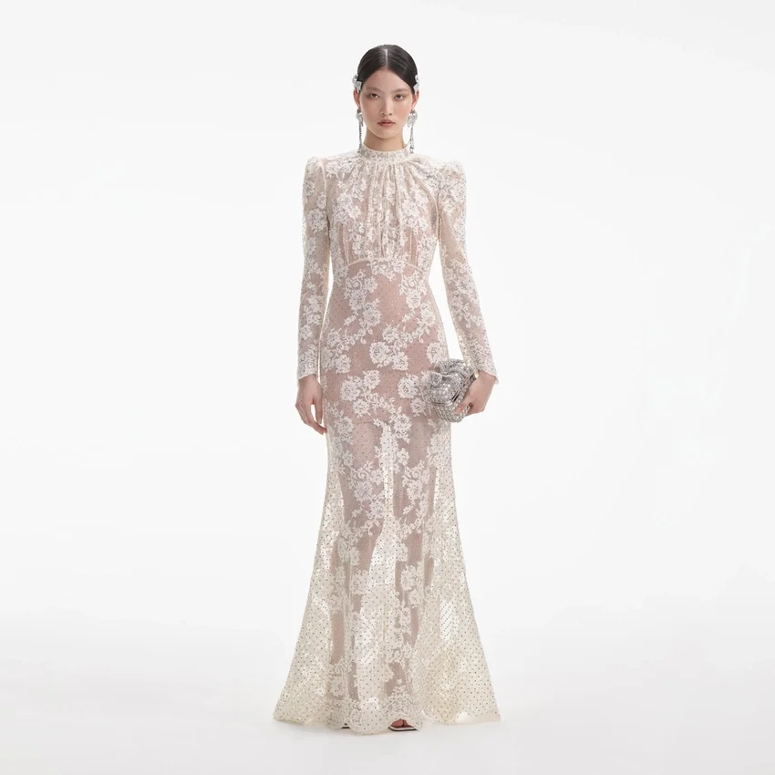 White Rhinestone Lace Maxi Dress White Rhinestone Lace Maxi Dress