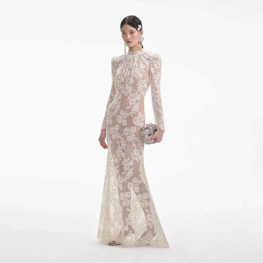 White Rhinestone Lace Maxi Dress White Rhinestone Lace Maxi Dress