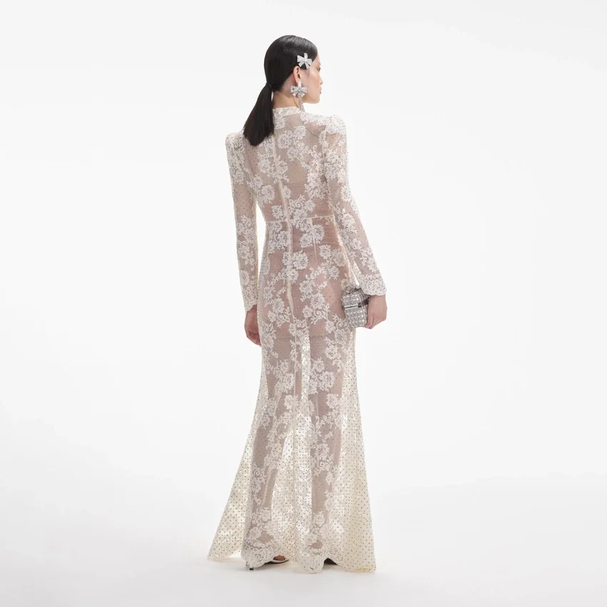 White Rhinestone Lace Maxi Dress White Rhinestone Lace Maxi Dress