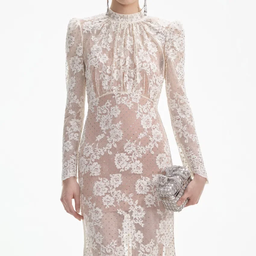 White Rhinestone Lace Maxi Dress White Rhinestone Lace Maxi Dress