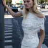 White Rhinestone Lace Tie Side Mini Dress White Rhinestone Lace Tie Side Mini Dress