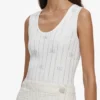 White Rhinestone Striped Knit Top