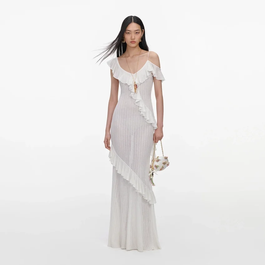 White Ruffle Knit Maxi Dress White Ruffle Knit Maxi Dress
