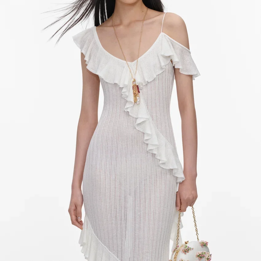 White Ruffle Knit Maxi Dress White Ruffle Knit Maxi Dress